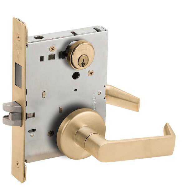 Schlage Dormitory Mortise Lock with Deadbolt, 06B Design, Satin Brass L9473P 06B 606 - main